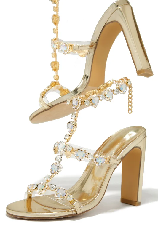 Ezylynn Heart Embellished High Heels - Gold