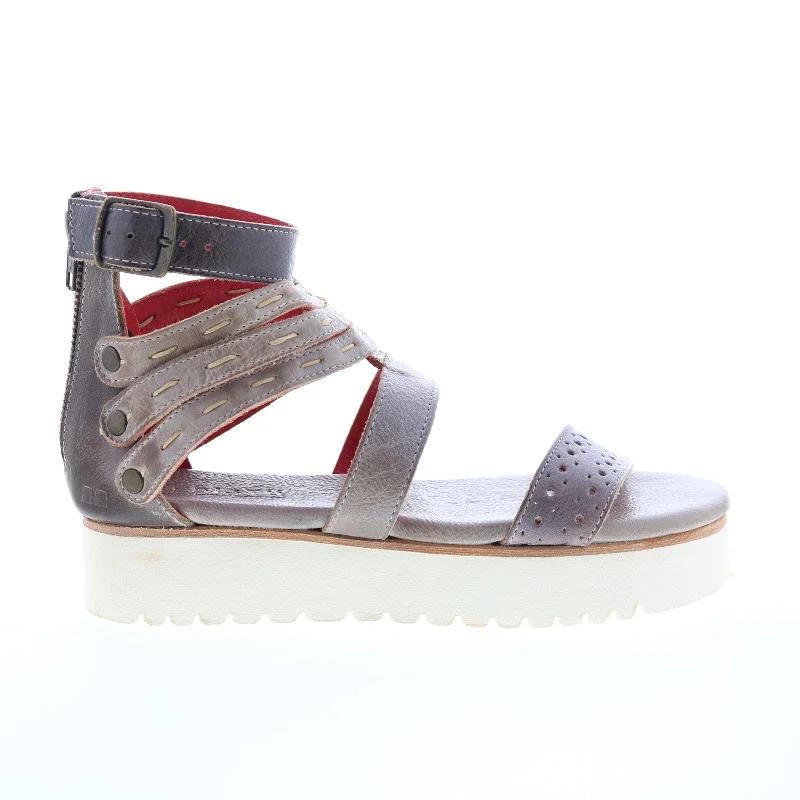 Bed Stu Artemia F395015 Womens Gray Leather Zipper Platforms Sandals Shoes