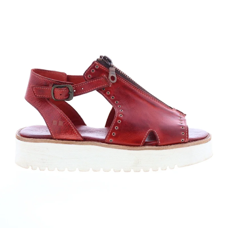 Bed Stu Clancy F373165 Womens Red Leather Zipper Platforms Sandals Shoes