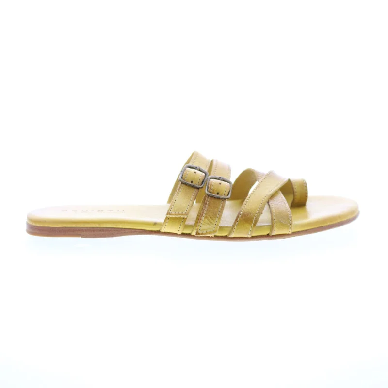 Bed Stu Hilda F373048 Womens Yellow Leather Hook & Loop Slides Sandals Shoes