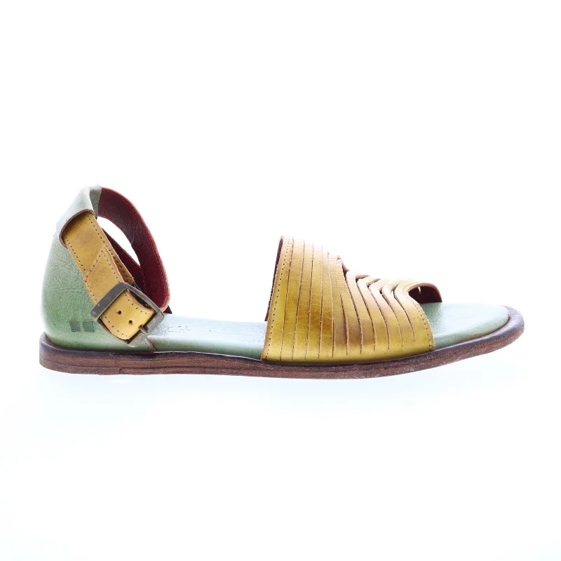 Bed Stu Lilia F373155 Womens Yellow Leather Hook & Loop Strap Sandals Shoes