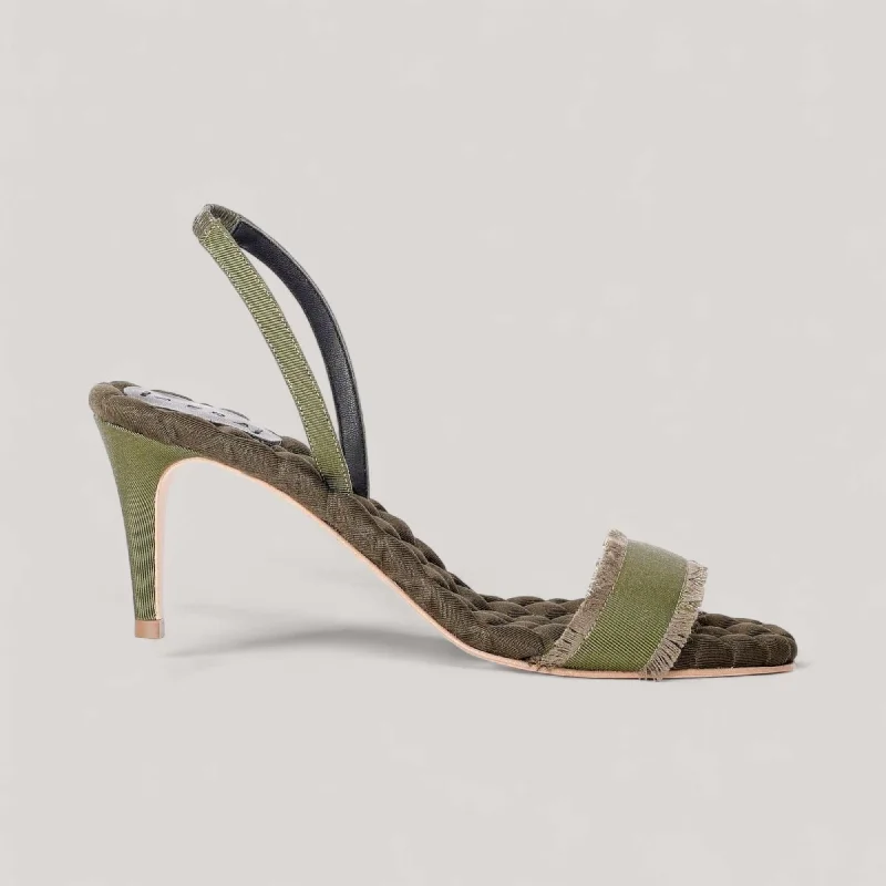 CLAUDIA | Military Green Grosgrain - Slingback Sandals