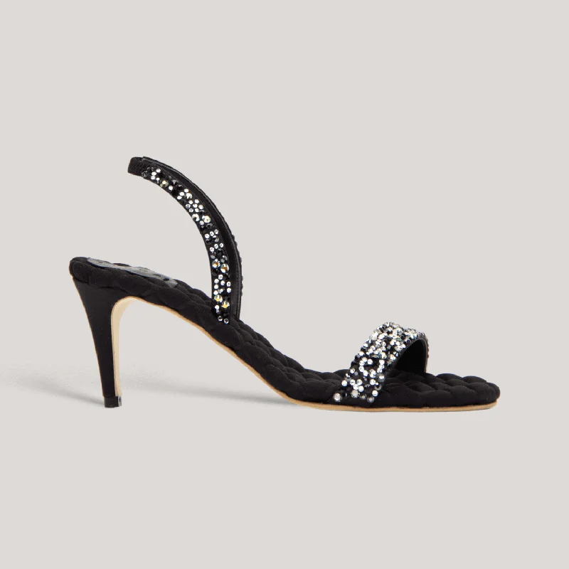 DIANA | Black Crystalized Satin Sandals