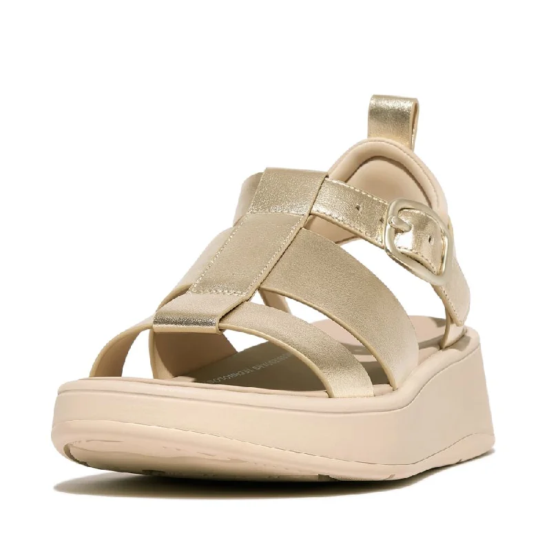 FitFlop F-Mode Metallic Leather Flatform Fisherman Sandals - Platino