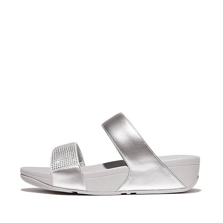 FitFlop Lulu Crystal Embellished Slide Sandals - Silver