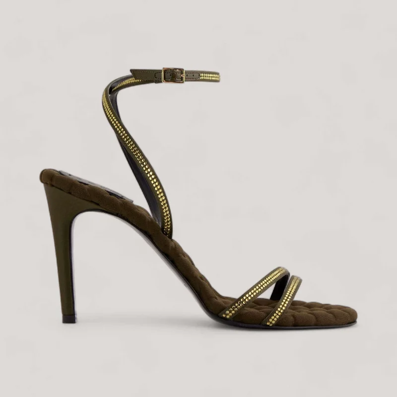 LUCIA | Military Green Crystal - Ankle Strap Sandals