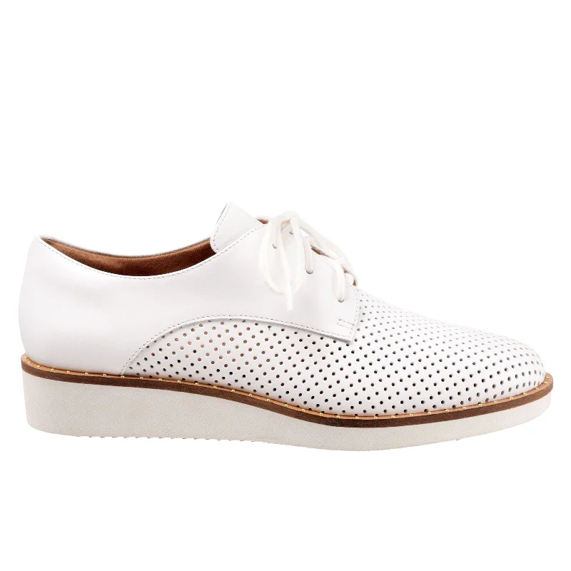 Softwalk Willis S1811-100 Womens White Narrow Leather Oxford Flats Shoes