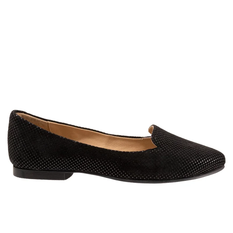 Trotters Harlowe T1707-053 Womens Black Suede Slip On Loafer Flats Shoes